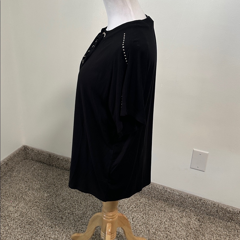 Belldini Black Lace-Up Short Sleeve Top - Picture 2 of 5